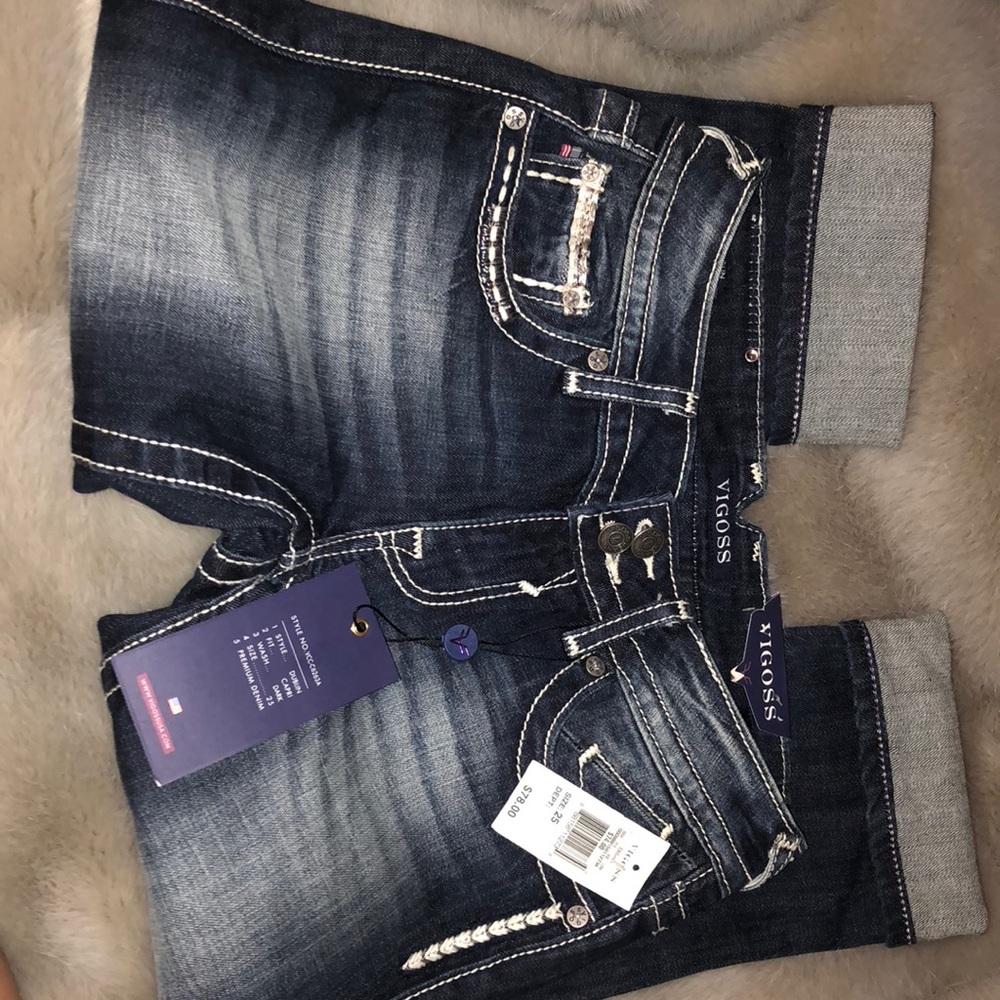 Studded dark wash capris